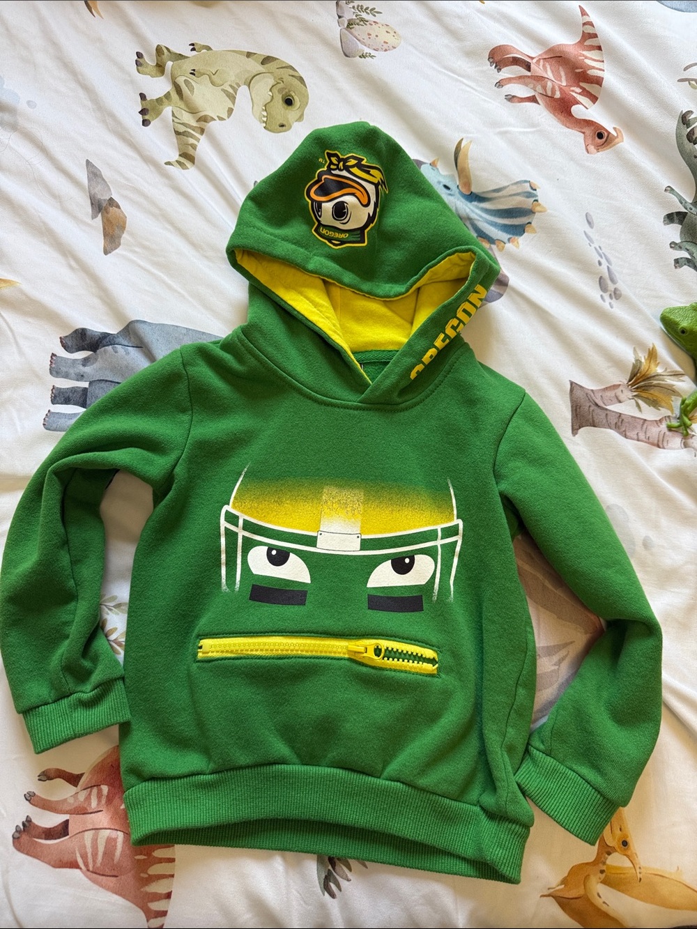 OREGON DUCKS Kids Green & Yellow Hooded Sweatshirt with Football Face Graphic